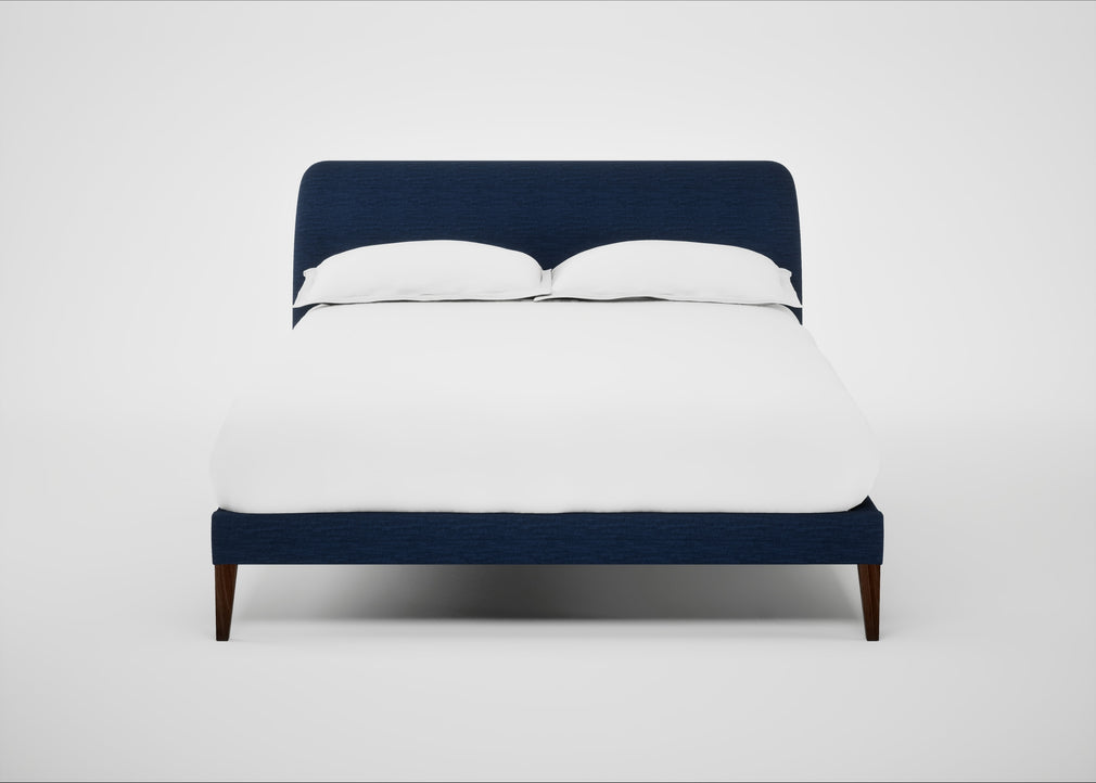 Wallis Bed Double / Broad Weave Lagoon / Walnut Stained"