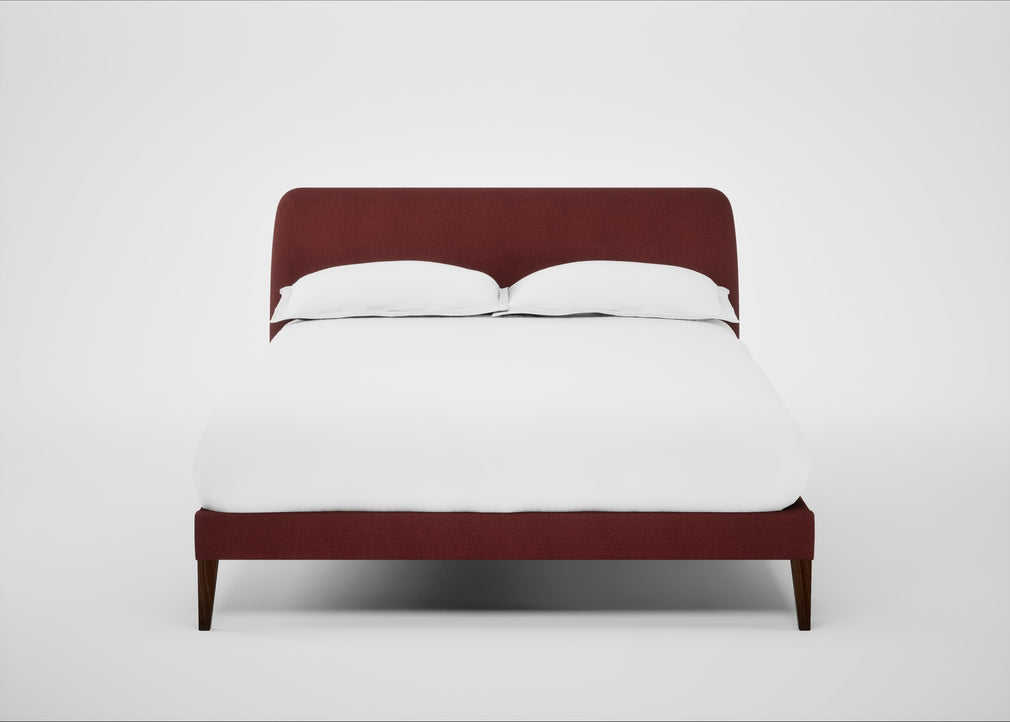 Wallis Bed Double / Capelo Linen-Cotton Etruscan Red / Walnut Stained