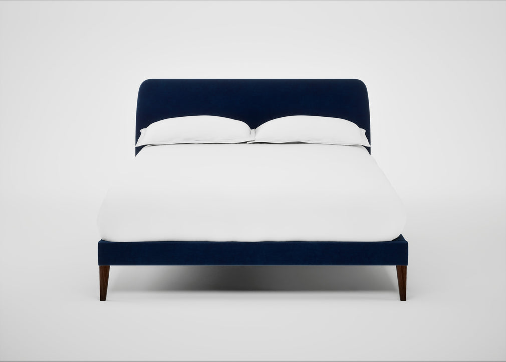 Wallis Bed Double / Smart Velvet Dusk / Walnut Stained"