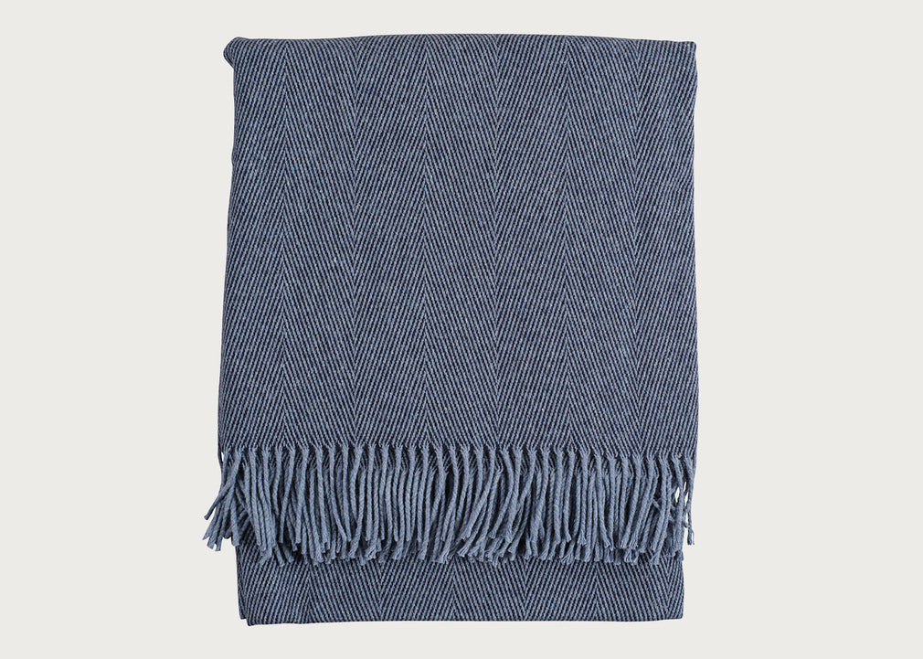 Herringbone Wool & Cashmere Throw Navy