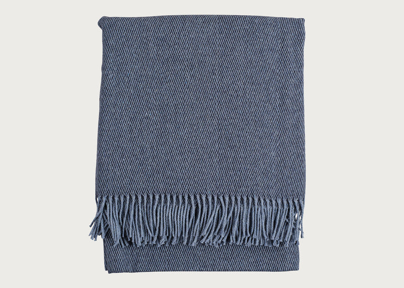 Herringbone Wool & Cashmere Throw Navy