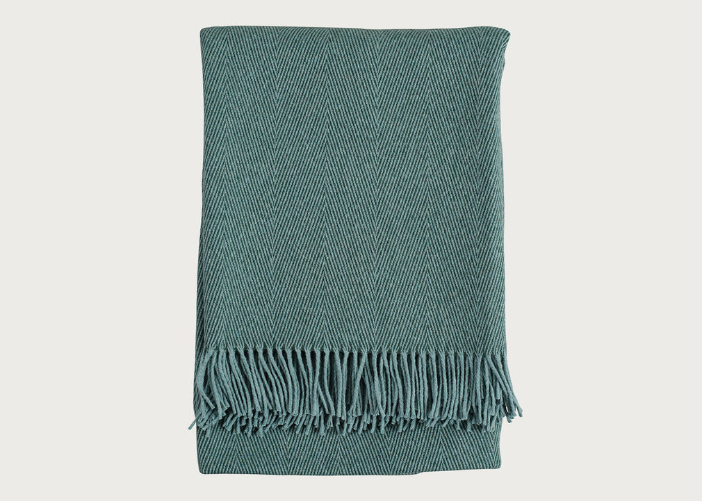 Herringbone Wool & Cashmere Throw Green