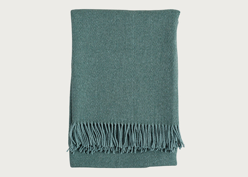 Herringbone Wool & Cashmere Throw Green