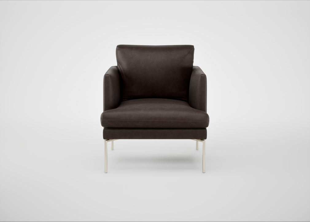Matera Armchair Leather Grain Chocolate 066 / Stainless Steel