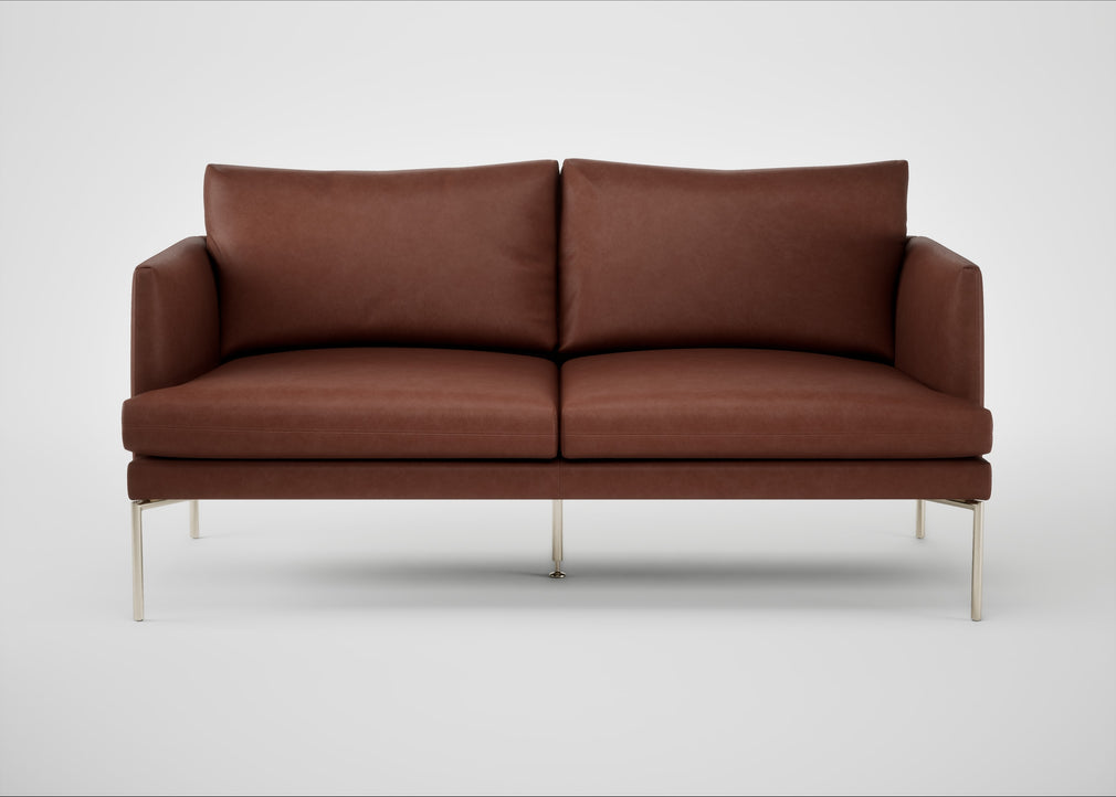 Matera 2 Seater Sofa Leather Grain Dark Brown 068 / Stainless Steel