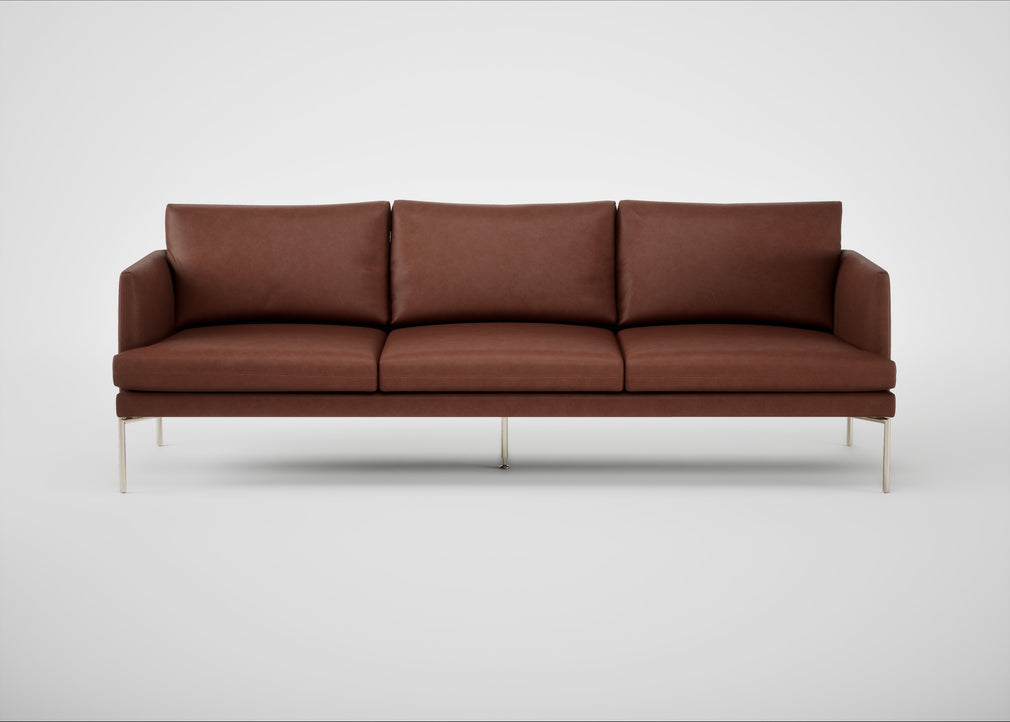 Matera 4 Seater Sofa Leather Grain Dark Brown 068 / Stainless Steel