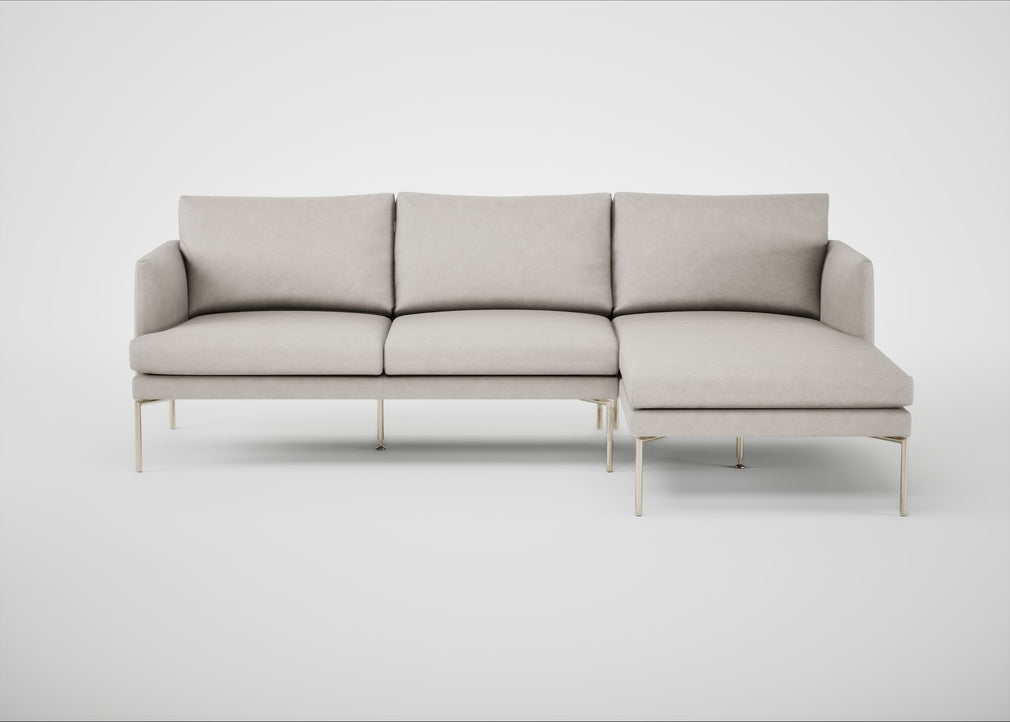 Matera Right Hand Facing Chaise Sofa Leather Grain Storm 006 / Stainless Steel