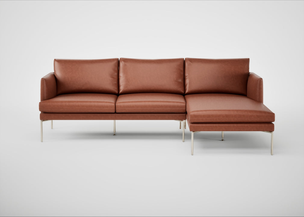 Matera Right Hand Facing Chaise Sofa Leather Stonewash Vintage Green 278 / Stainless Steel