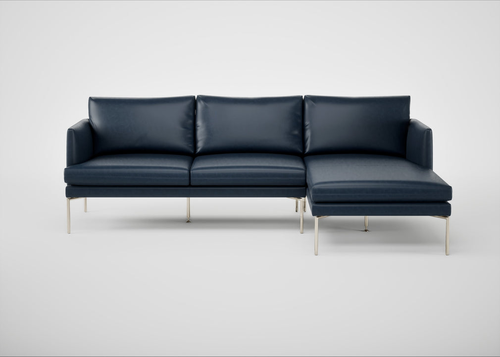 Matera Right Hand Facing Chaise Sofa Leather Stonewash Navy Blue 279 / Stainless Steel