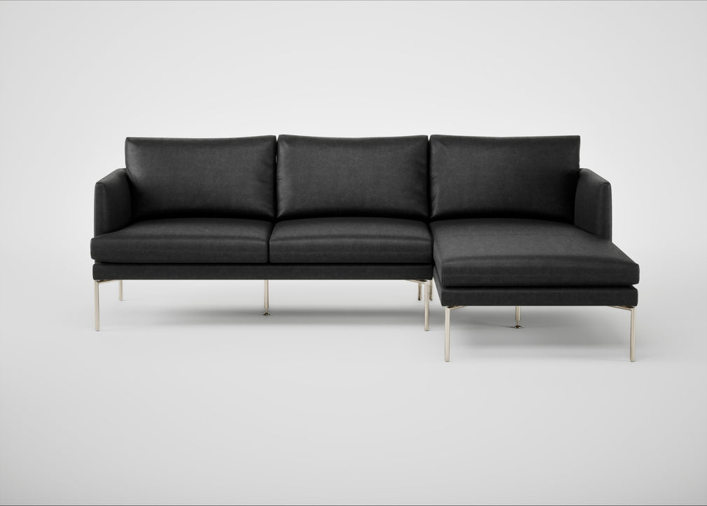 Matera Right Hand Facing Chaise Sofa Linea Leather Black 622 / Stainless Steel