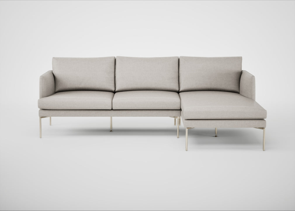 Matera Right Hand Facing Chaise Sofa Linea Leather White 634 / Stainless Steel