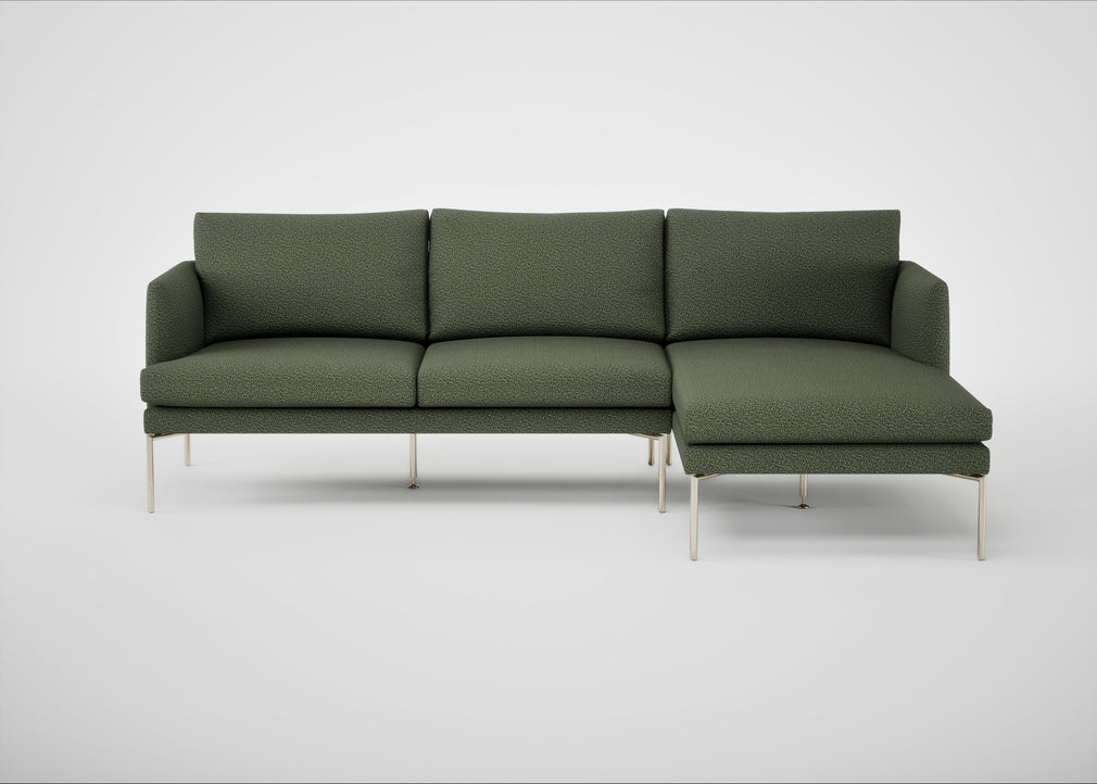 Matera Right Hand Facing Chaise Sofa Loop Boucle Forest / Stainless Steel