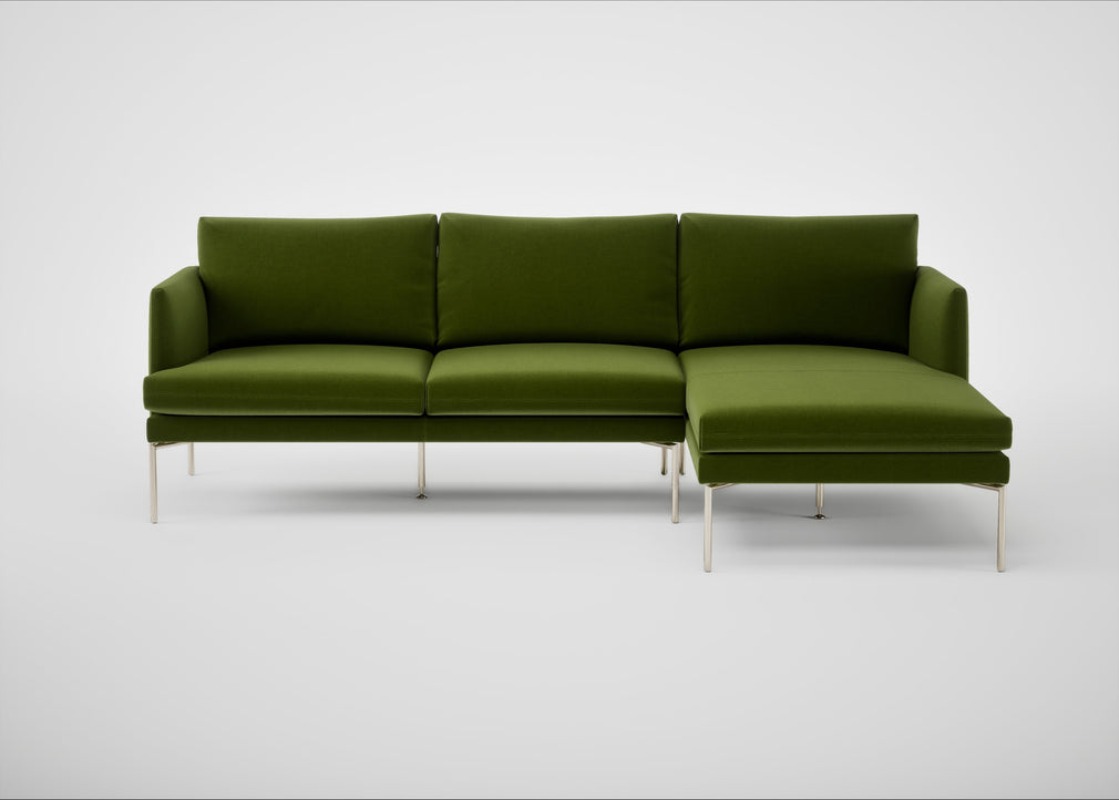 Matera Right Hand Facing Chaise Sofa Nobilis Velvet Leaf / Stainless Steel