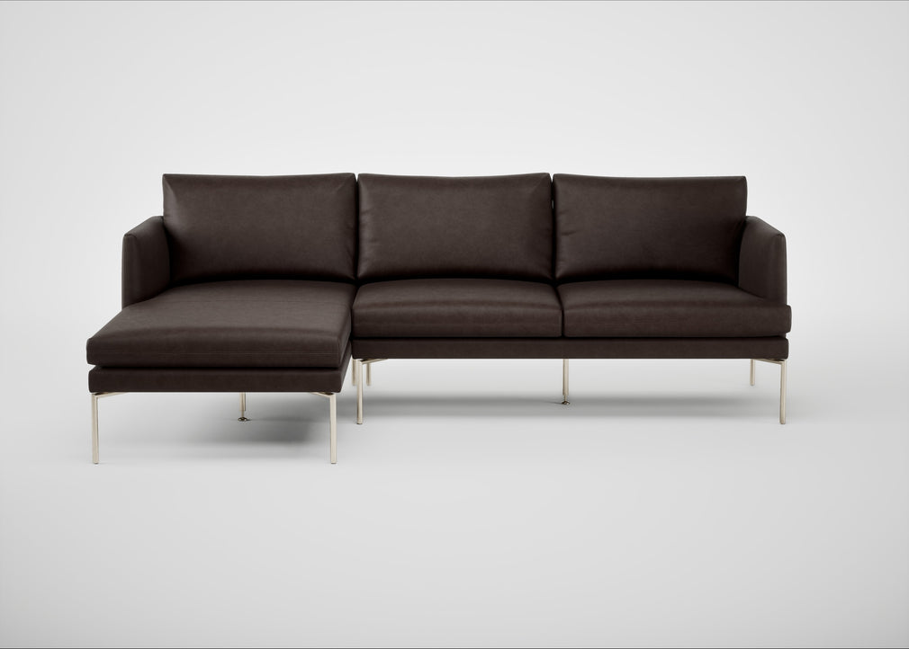 Matera Left Hand Facing Chaise Sofa Leather Grain Chocolate 066 / Stainless Steel