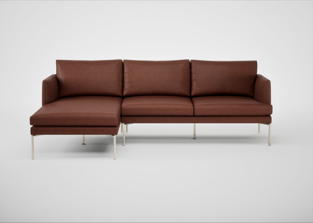 Matera Left Hand Facing Chaise Sofa Leather Grain Dark Brown 068 / Stainless Steel