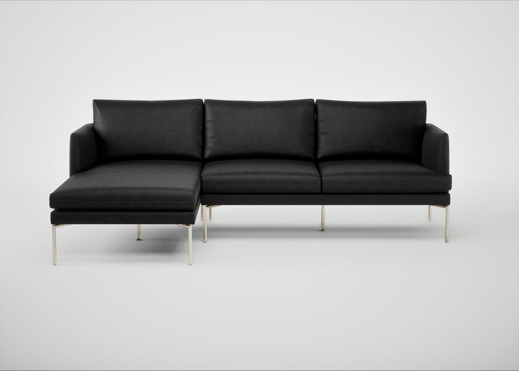 Matera Left Hand Facing Chaise Sofa Leather Grain Graphite 063 / Stainless Steel