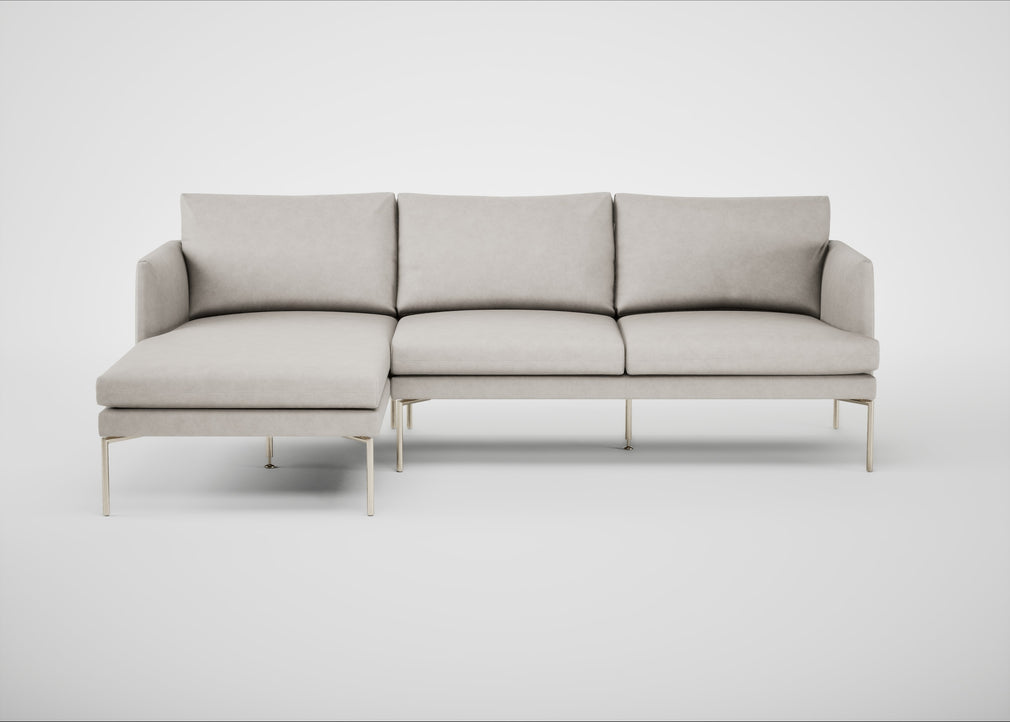 Matera Left Hand Facing Chaise Sofa Leather Grain White 000 / Stainless Steel