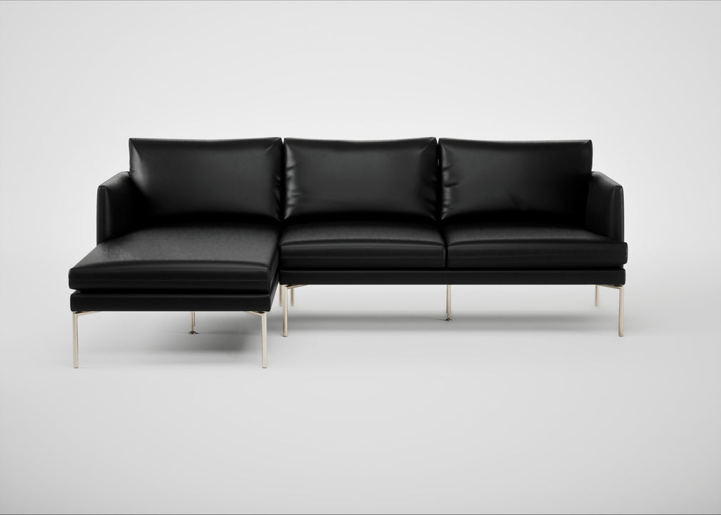 Matera Left Hand Facing Chaise Sofa Leather Stonewash Black 263 / Stainless Steel
