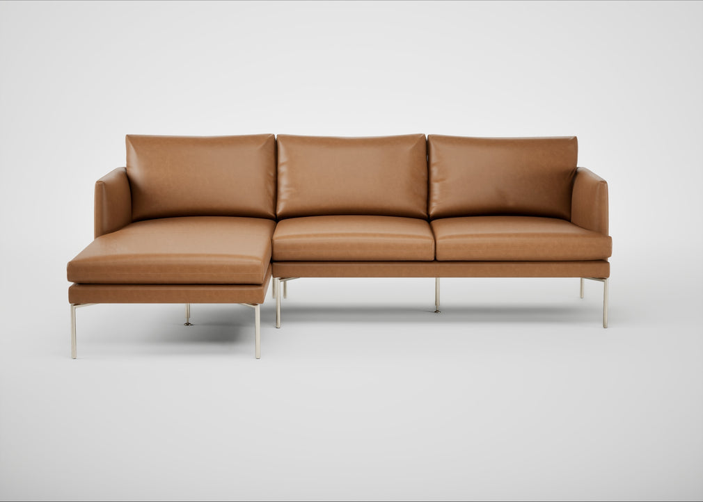 Matera Left Hand Facing Chaise Sofa Leather Stonewash Navy Blue 279 / Stainless Steel
