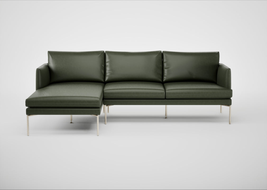 Matera Left Hand Facing Chaise Sofa Leather Stonewash Vintage Green 278 / Stainless Steel