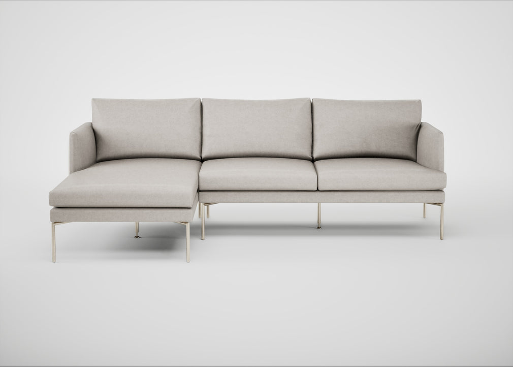 Matera Left Hand Facing Chaise Sofa Linea Leather White 634 / Stainless Steel