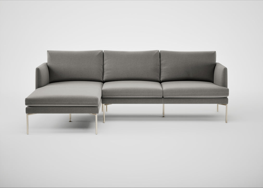 Matera Left Hand Facing Chaise Sofa Nobilis Velvet Dolphin / Stainless Steel