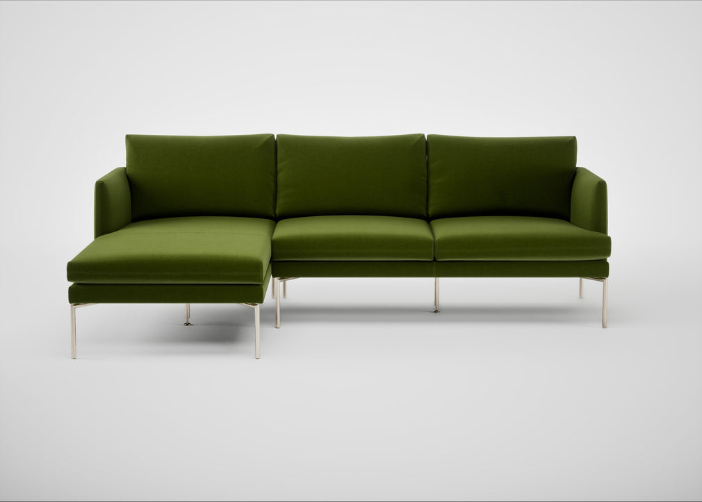 Matera Left Hand Facing Chaise Sofa Nobilis Velvet Leaf / Stainless Steel