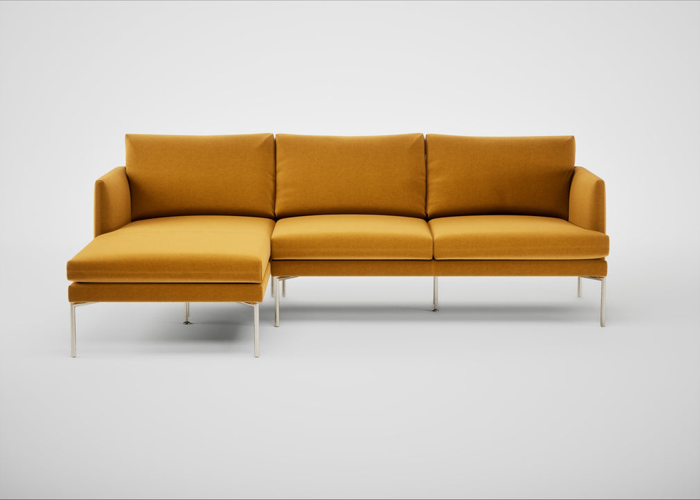 Matera Left Hand Facing Chaise Sofa Nobilis Velvet Mustard / Stainless Steel