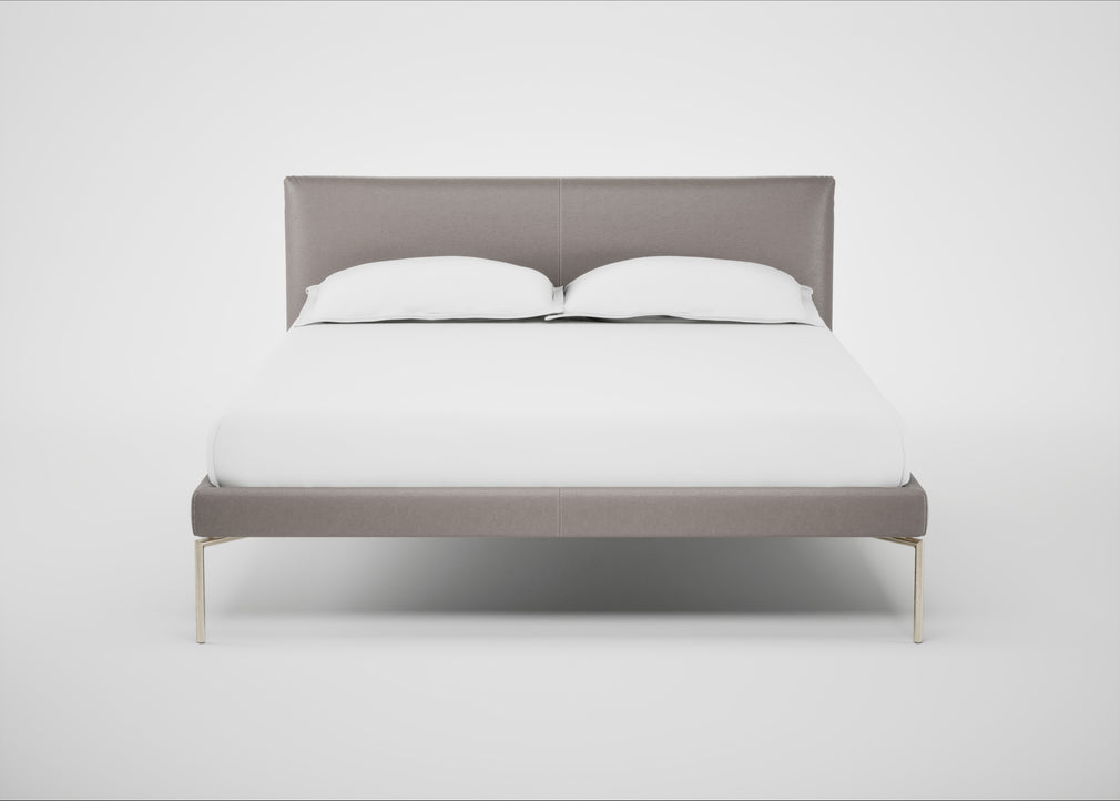 Matera Bed Double / Daino Leather Elephant / Stainless Steel