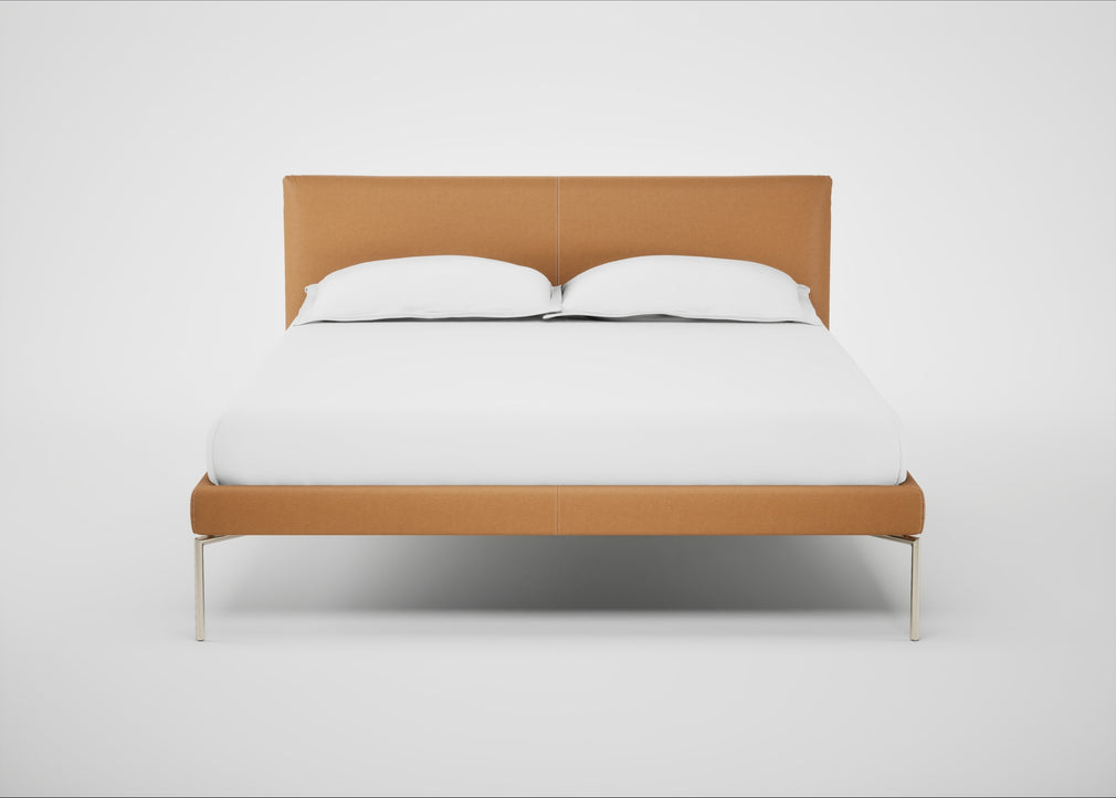 Matera Bed Double / Daino Leather Parchment / Stainless Steel