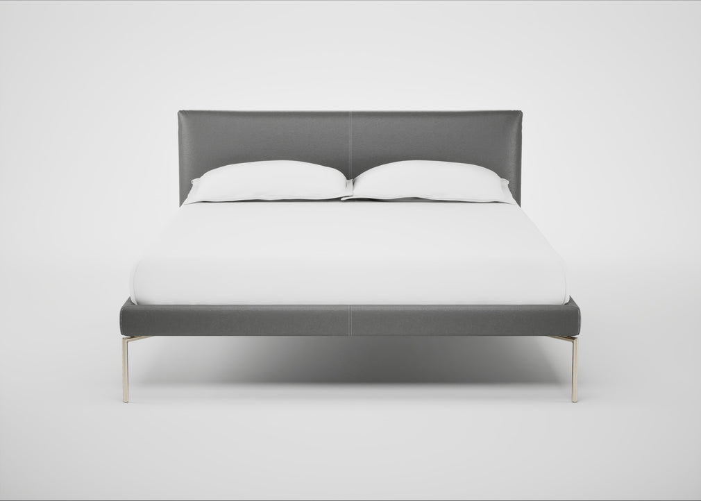 Matera Bed Double / Daino Leather Steel / Stainless Steel