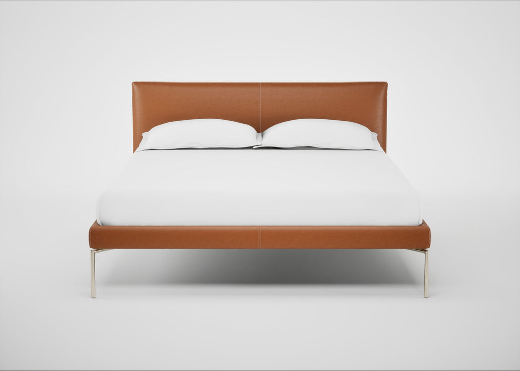 Matera Bed Double / Daino Leather Treacle / Stainless Steel