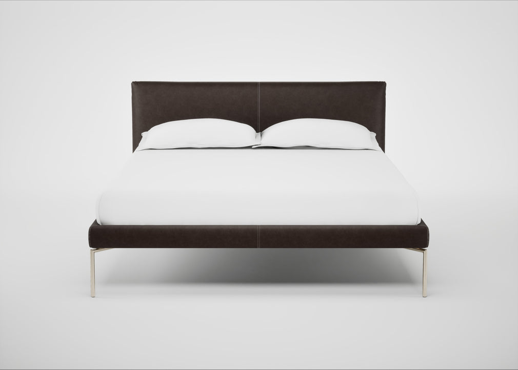 Matera Bed Double / Leather Grain Chocolate 066 / Stainless Steel