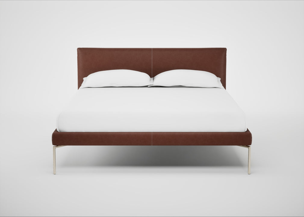 Matera Bed Double / Leather Grain Dark Brown 068 / Stainless Steel