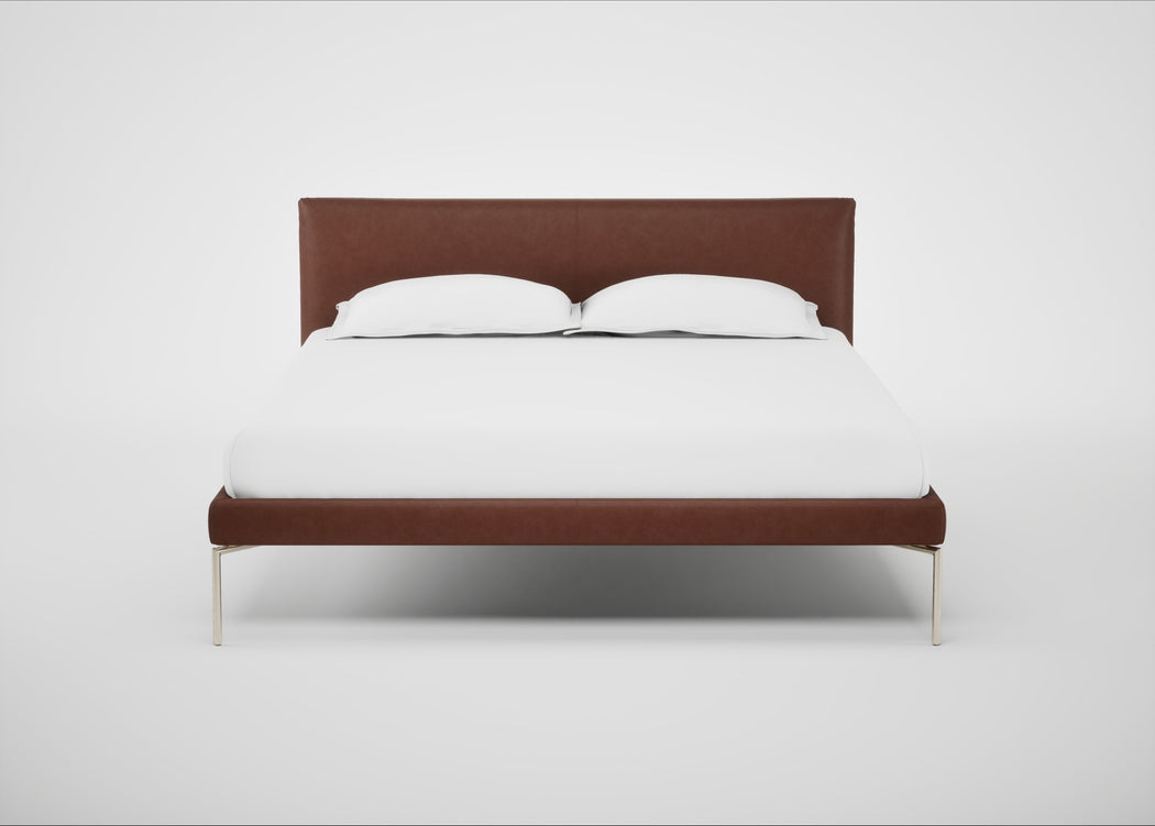 Matera Bed King / Leather Grain Dark Brown 068 / Stainless Steel