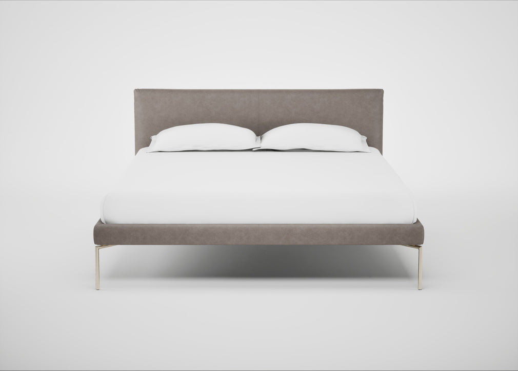 Matera Bed King / Leather Grain Light Grey 060 / Stainless Steel