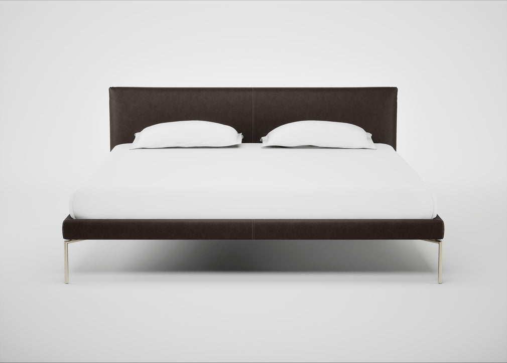 Matera Bed Super King / Leather Grain Chocolate 066 / Stainless Steel