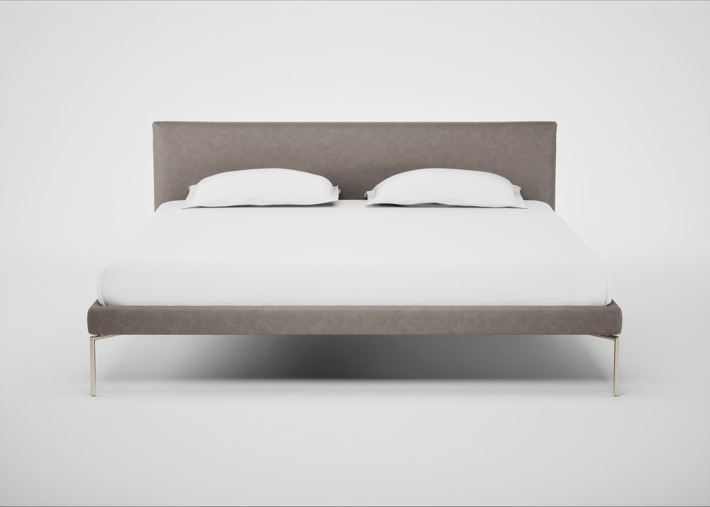 Matera Bed Super King / Leather Grain Light Grey 060 / Stainless Steel