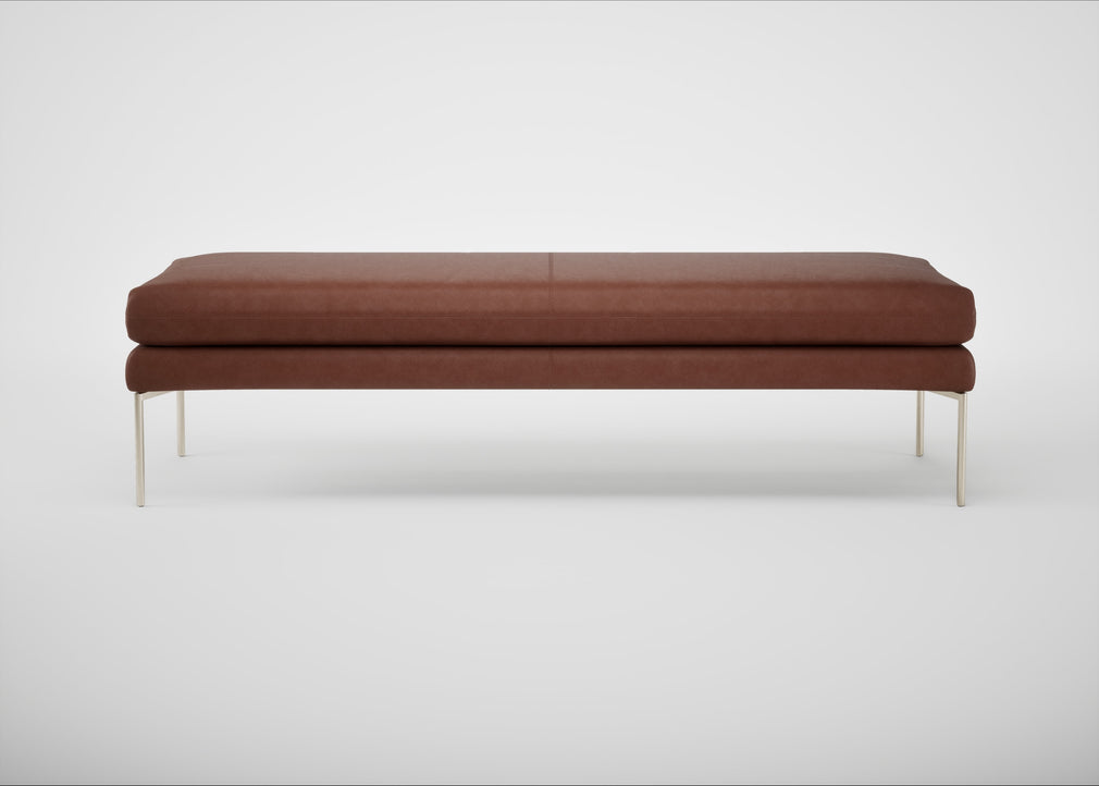 Matera Bench Leather Grain Dark Brown 068 / Stainless Steel / 160cm