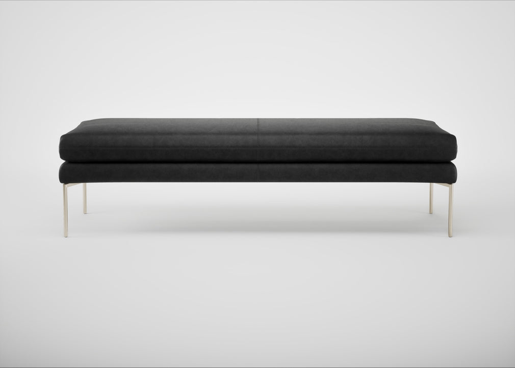 Matera Bench Leather Grain Graphite 063 / Stainless Steel / 160cm