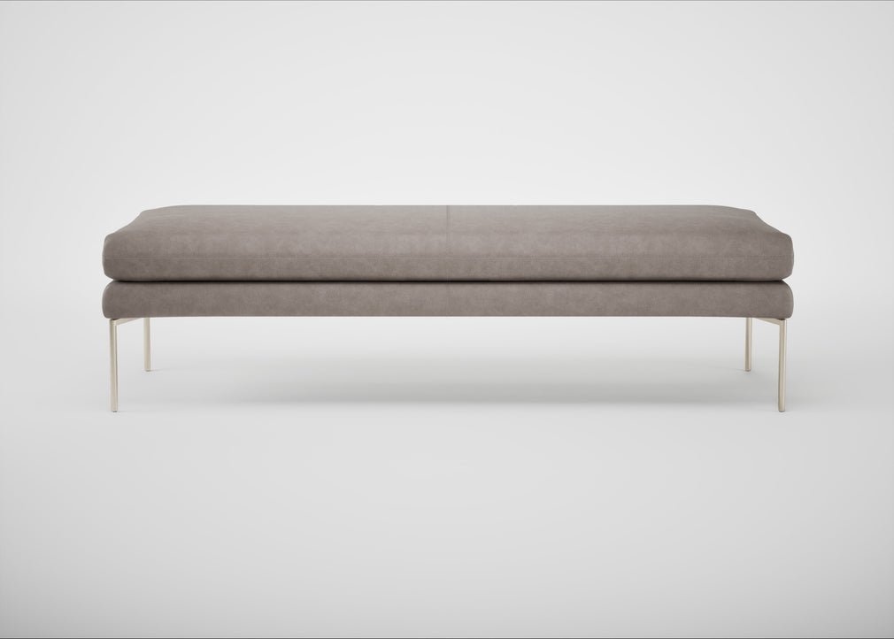 Matera Bench Leather Grain Light Grey 060 / Stainless Steel / 160cm