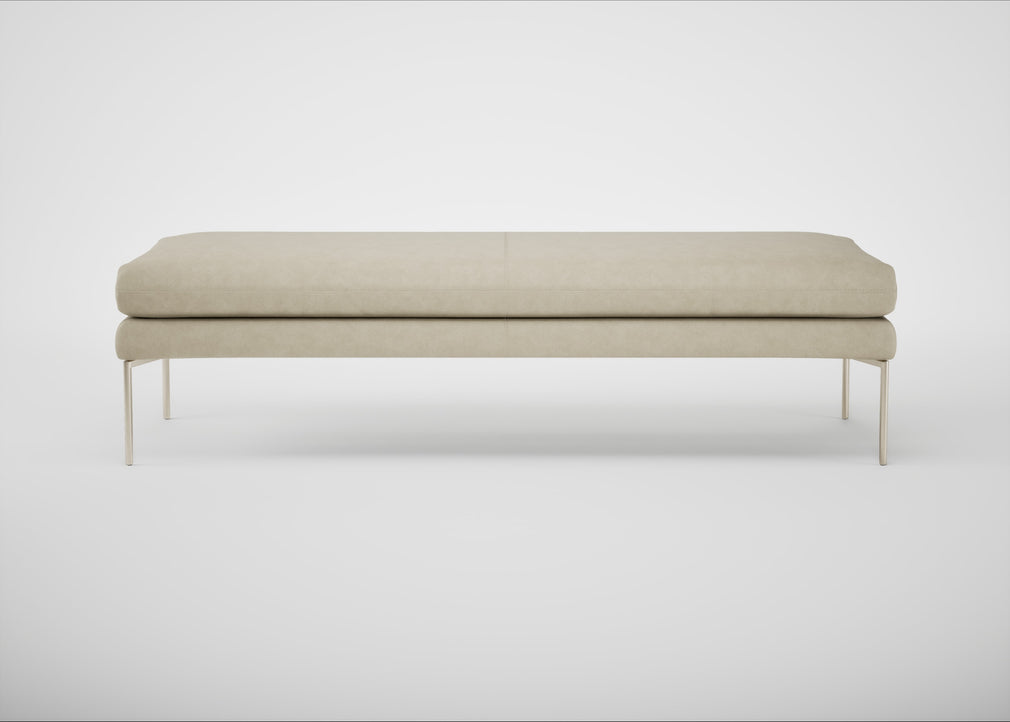Matera Bench Leather Grain Storm 006 / Stainless Steel / 160cm