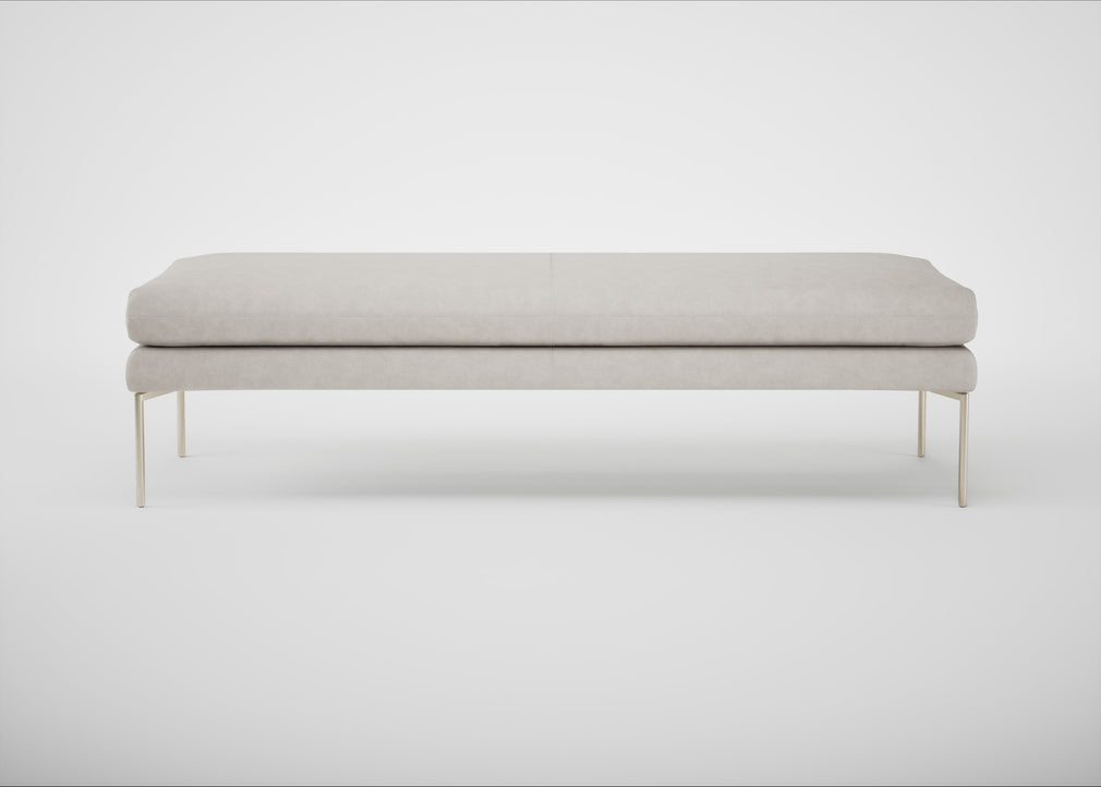 Matera Bench Leather Grain White 000 / Stainless Steel / 160cm