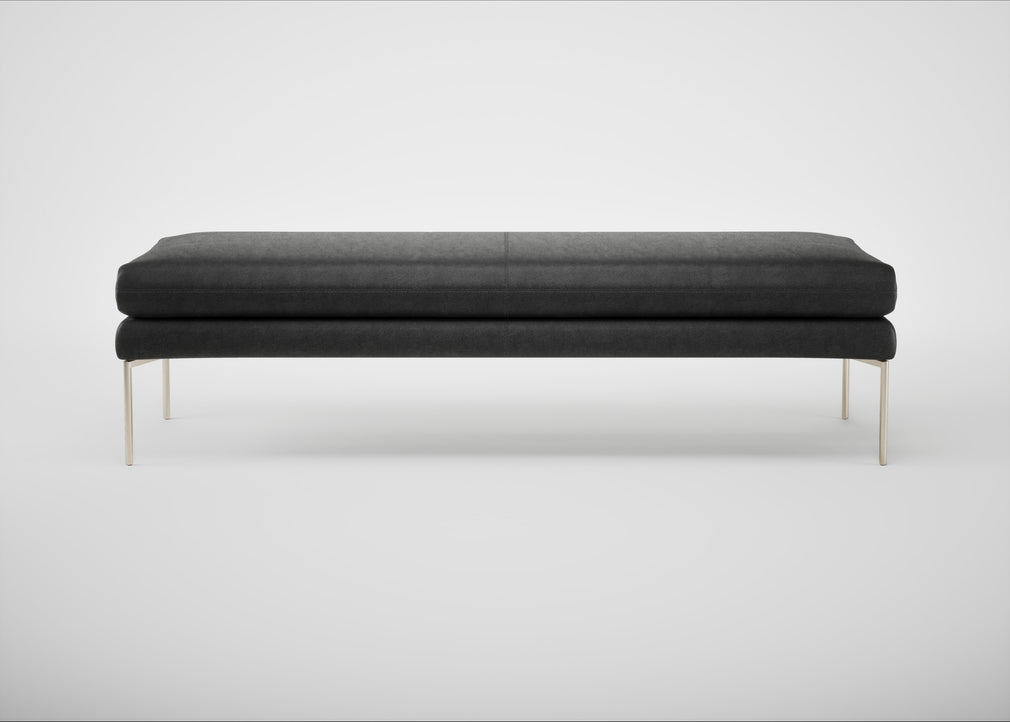 Matera Bench Linea Leather Black 622 / Stainless Steel / 160cm