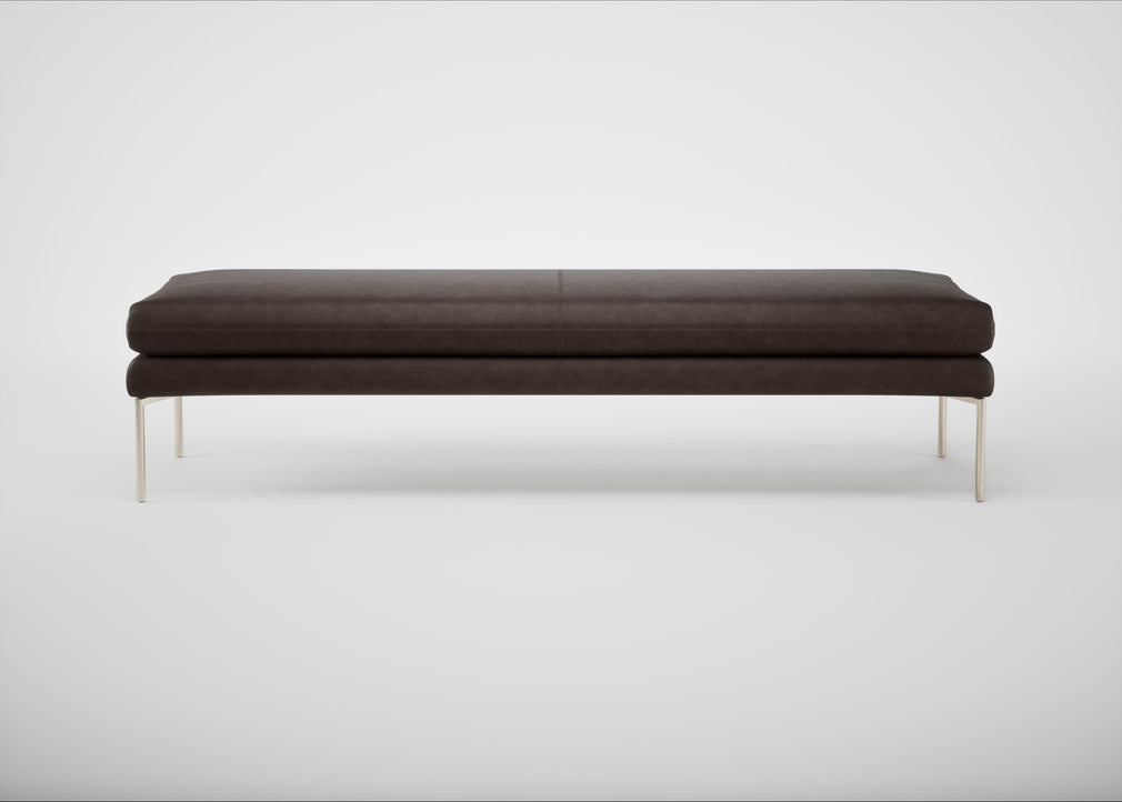 Matera Bench Leather Grain Chocolate 066 / Stainless Steel / 180cm