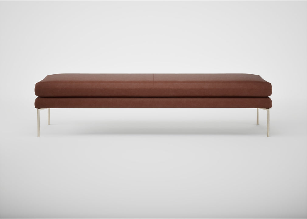 Matera Bench Leather Grain Dark Brown 068 / Stainless Steel / 180cm