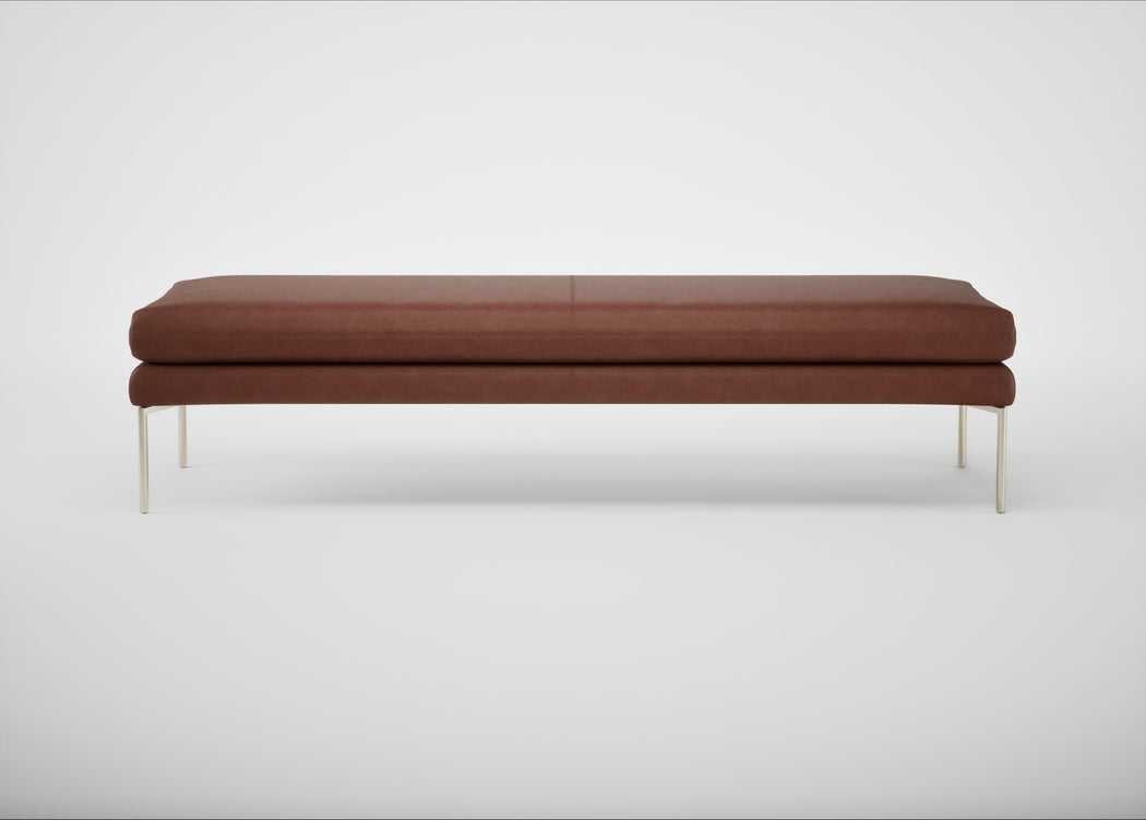 Matera Bench Leather Grain Dark Brown 068 / Stainless Steel / 180cm