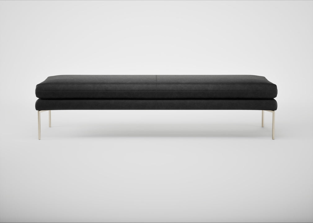 Matera Bench Leather Grain Graphite 063 / Stainless Steel / 180cm