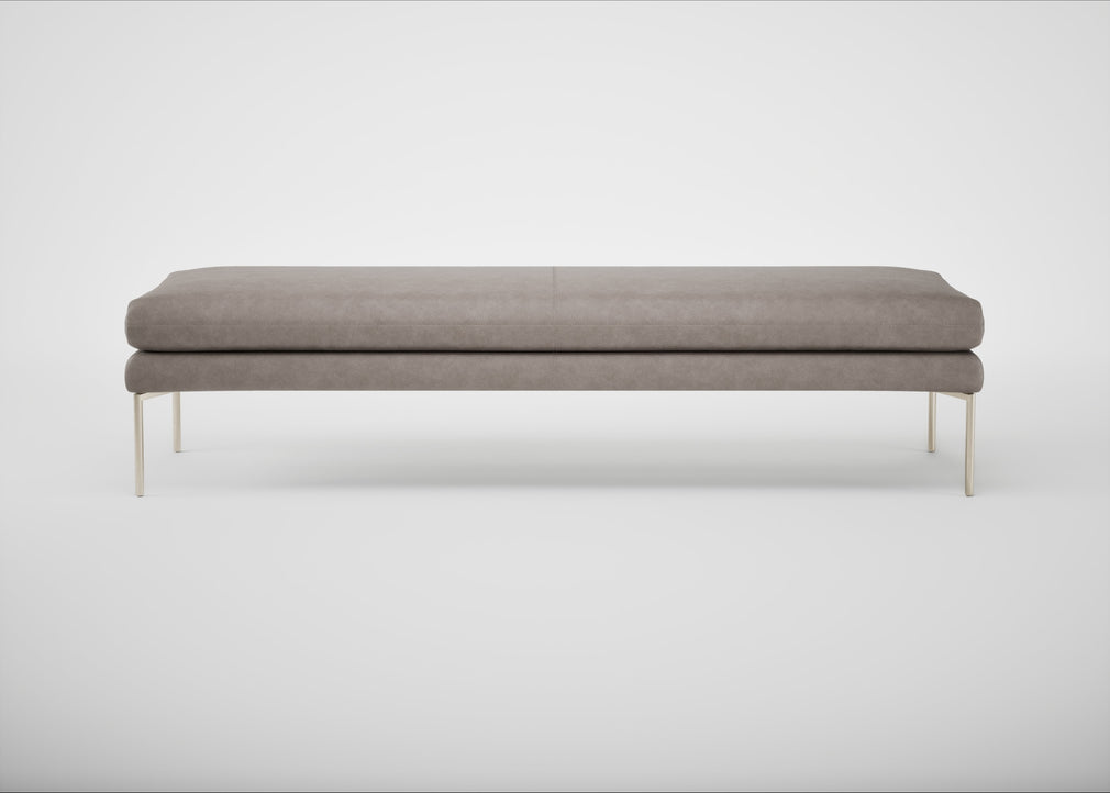 Matera Bench Leather Grain Light Grey 060 / Stainless Steel / 180cm