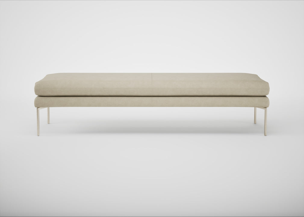 Matera Bench Leather Grain Storm 006 / Stainless Steel / 180cm